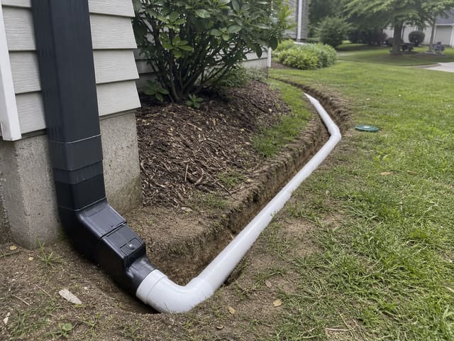 Downspout tied into underground storm pipe